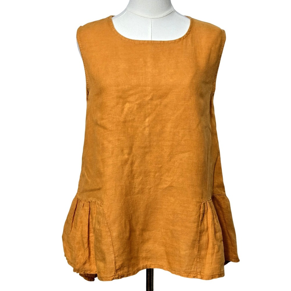 Francesca Bettini Tank Top Womens Small Orange Linen Ruffle Hem Tunic Sleeveless